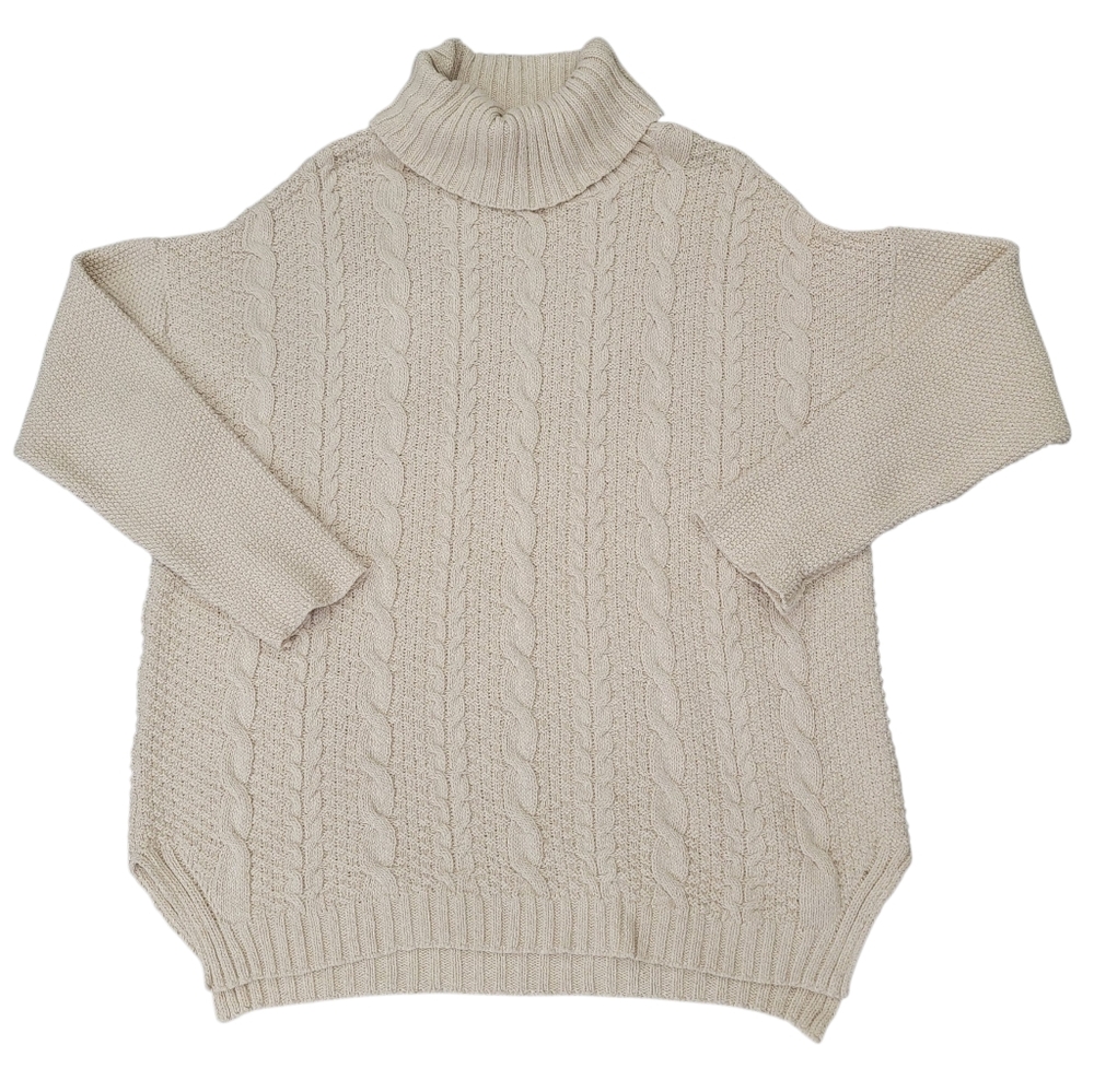 Parkhurst Emily Eco Cotton Turtleneck Cream Chunky Cable-Knit Sweater Womens XL - Picture 9 of 17